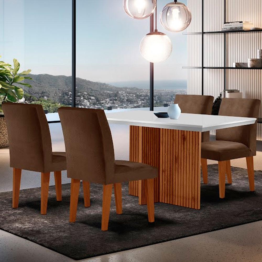 Sala De Jantar Mesa Olimpia 120 Mdf Canto Reto Com 4 Cadeiras Grecia