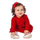 Vestido De Bebê Tricô Kids Com Bordado Vermelho