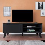 Rack Para Tv Até 60&quot; 134x50cm Pés Em Mdf 1 Porta E 2 Nichos Lotus Artely Preto