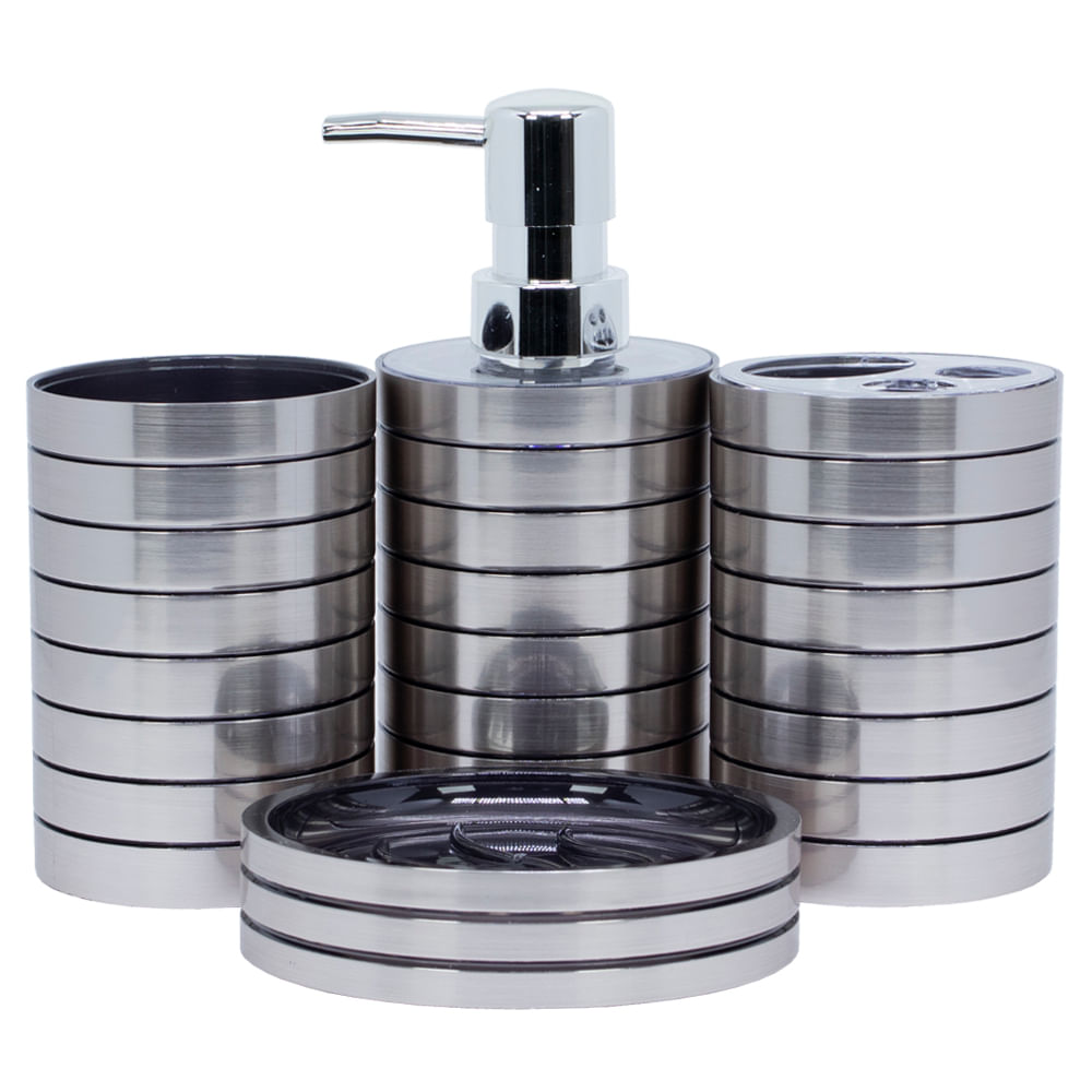 Kit De Banheiro Com 4 Pecas Em Plastico - Pd230 - Bronze