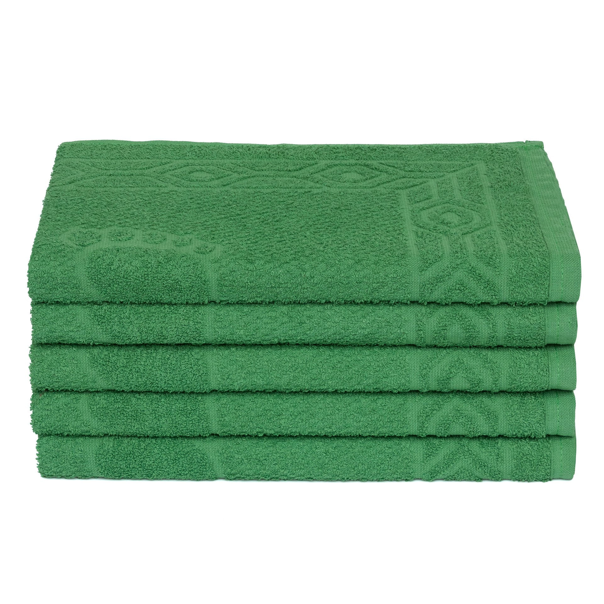 Jogo De 5 Toalhas De Piso Jacquard 100% Algodão Verde Escuro