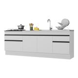 Kit Com 2 Balcões De Cozinha 150cm E 70cm Com Rodapé Veneza Multimóveis V2108 Branco/preto