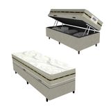 Cama Box Baú Solteiro Colchão Molas Caribe Gazin 88x188x61cm Branco/bege - Suporta Até 100kg Por Pessoa