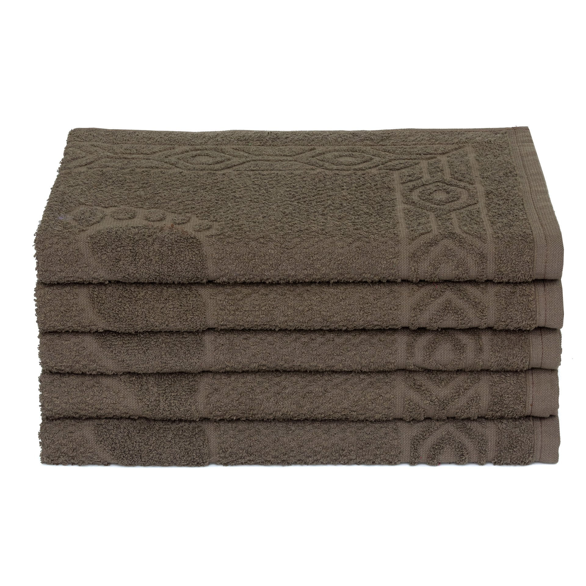 Jogo De 5 Toalhas De Piso Jacquard 100% Algodão Marrom