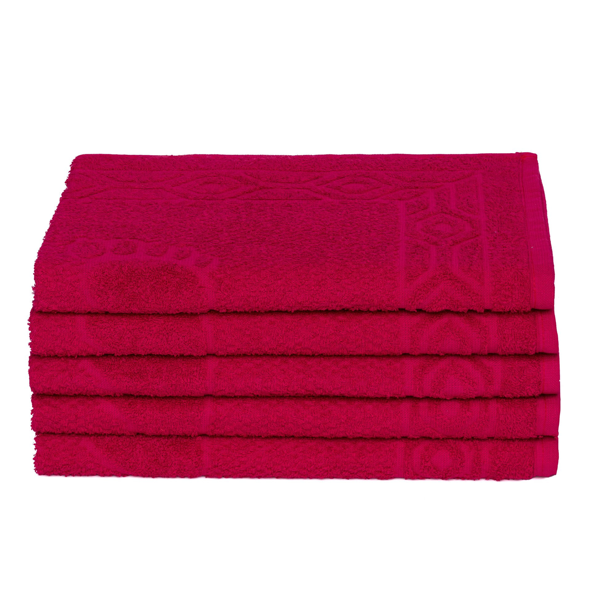 Jogo De 5 Toalhas De Piso Jacquard 100% Algodão Cereja