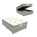 Cama Box Baú Casal Colchão Molas Caribe Gazin 138x188x61cm Branco/bege -  Suporta Até 100kg Por Pessoa