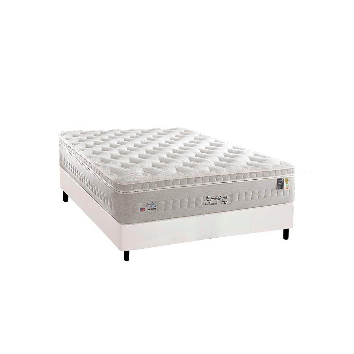 Cama Box Casal Colchao Molas Masterpocket Ensacadas Anjos Impressione Base Crc Courano White 138x188