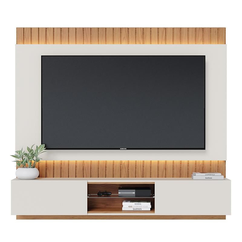 Home Suspenso Búzios 1.8 Ripado Off White Matte/freijó Para Tv De 70” - Colibri