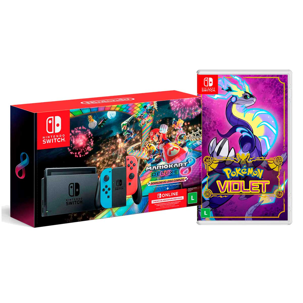 Nintendo Switch Mario Kart 8 Deluxe 32GB + Jogo Pokemon Violet - Faz a Boa!