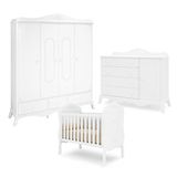 Quarto Infantil Completo Com Berço Comoda 4 Gavetas E Guarda Roupa 4 Portas  Branco Canaã Baby