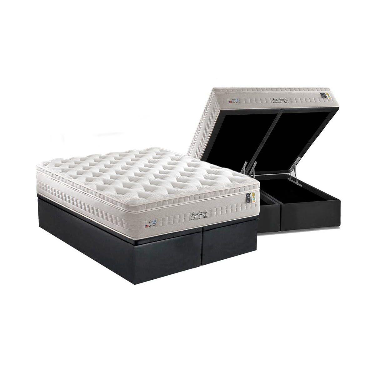 Cama Box Bau Queen Colchao Molas Masterpocket Ensacadas Anjos Impresisone Base Crc Suede Gray 158x198