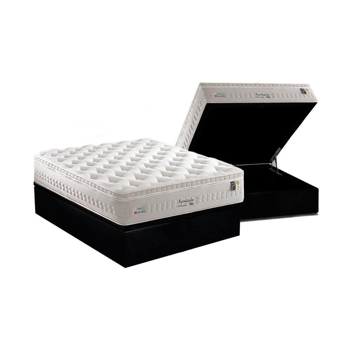 Cama Box Bau Casal Colchao Molas Anjos Masterpocket Ensacadas Impressione Base Crc Suede Black 138x188