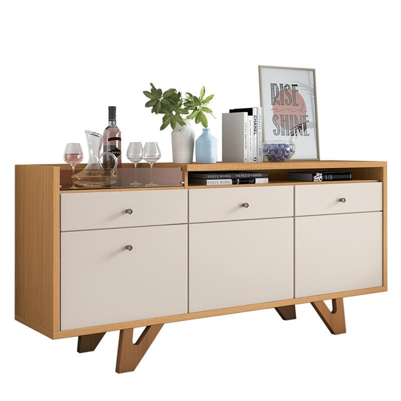 Buffet Aparador Cristal Com 2 Portas E 2 Gavetas Cinamomo/off White - Pr Móveis