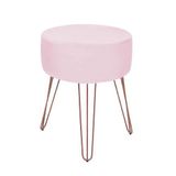 Puff Puf Banqueta Redondo Suede Rosa Pés Aramados Para Sala