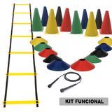 Kit Funcional Escada + Corda + 10 Pratos + 10 Cones Treino