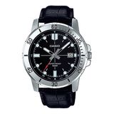Relógio Masculino Casio Prata Fundo Preto Pulseira De Couro