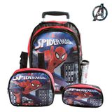 Mochila Escolar Homem Aranha Rodinha Kit Lancheira+estojo