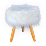 Puf Puff Banqueta Magnus Redondo Pelúcia Branca Pés Castanho