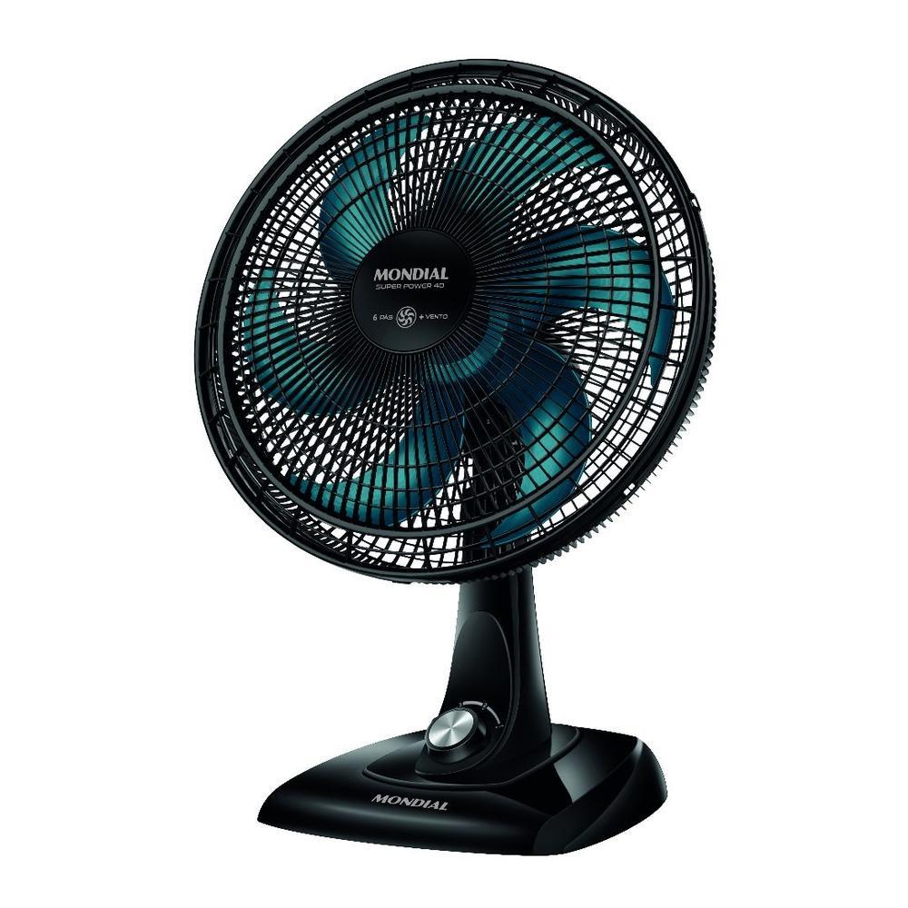 Ventilador Mondial De Mesa 40cm Preto Com 6 Pás Azuis 127v