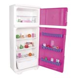 Geladeira Duplex Cozinha Brinquedo Infantil Grande Rosa 65cm