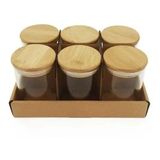 Kit 6 Potes Vidro 150ml Hermético Tampa Bambu