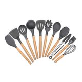 Kit Com 11 Peças Utensílios Para Cozinha Silicone E Madeira