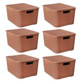 Kit 6 Caixas Organizadoras Rattan Marrom 7 Litros Com Tampa 25587 Arqplast