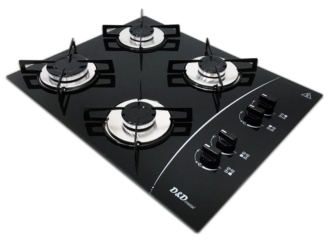 Fogão Cooktop D&amp;d 4 Bocas Preto Mega Chama A Gás