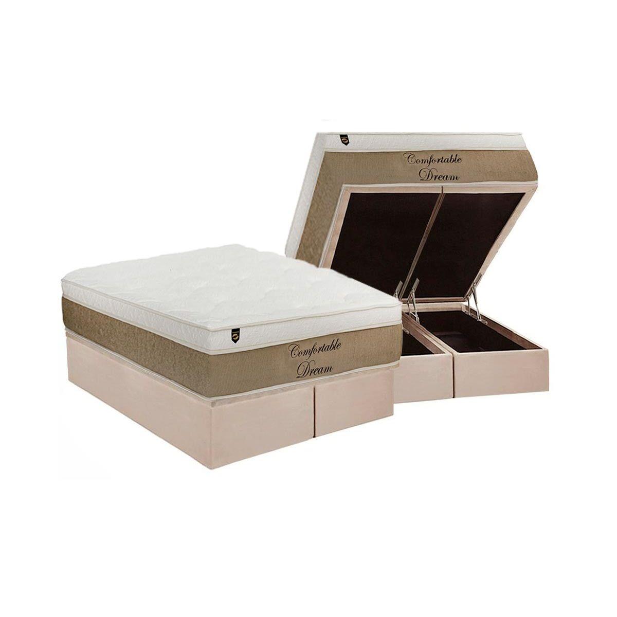 Cama Box Bau Queen Colchao Molas Luckspuma Masterpocket Ensacadas Comfortable Dream Base Crc Suede Clean 158x198