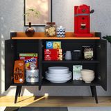 Aparador Buffet 3 Portas Balcão Moderno Multiuso Pequeno 90 Cm Sala Estar Jantar Escritório Wood New- Preto/cinamomo -rpm Móveis