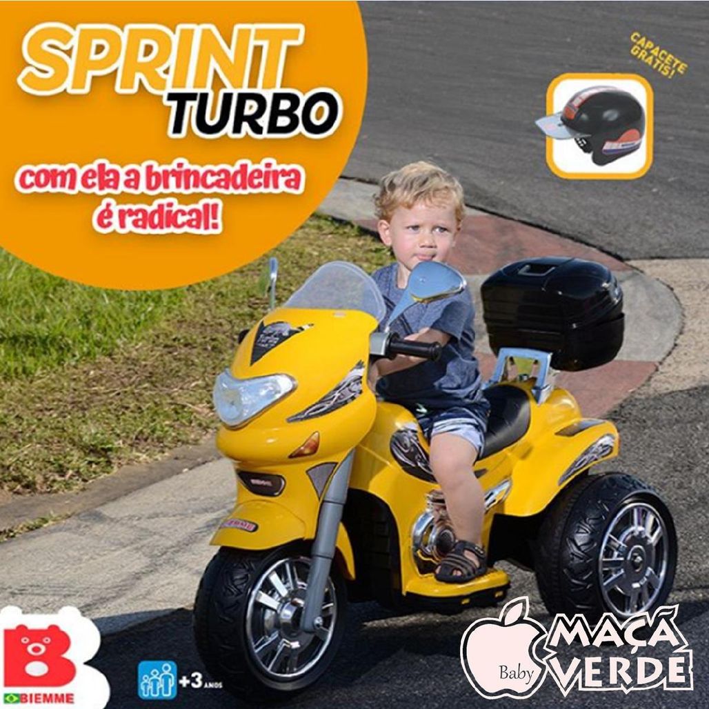 Moto Eletrica Infantil Biemme Sprint Turbo 12V Capacete Azul - Maçã Verde  Baby