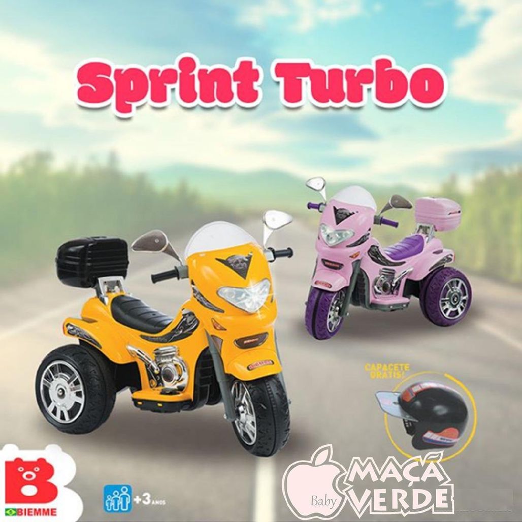 Moto Eletrica Infantil Biemme Sprint Turbo 12V Capacete Azul - Maçã Verde  Baby