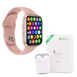 Kit 1 SmartWatch IWO 8 Lite Plus Rosa +Fone i11 TWS Branco