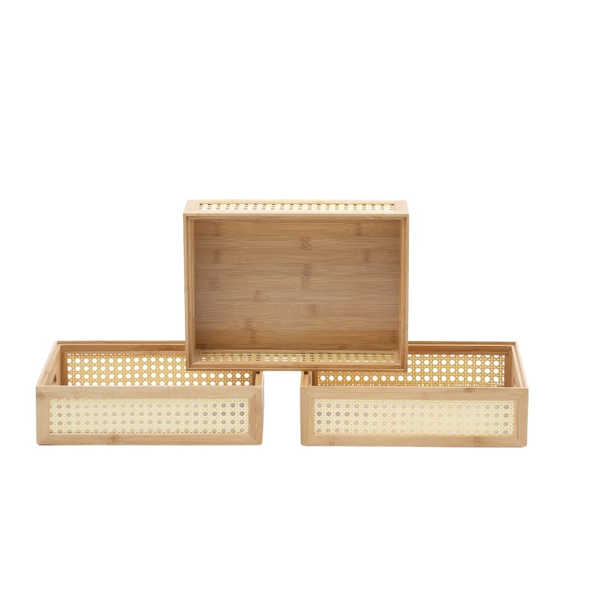 Kit 3 Caixas Organizadoras Empilháveis De Bambu E Palhinha 32cm - Oikos