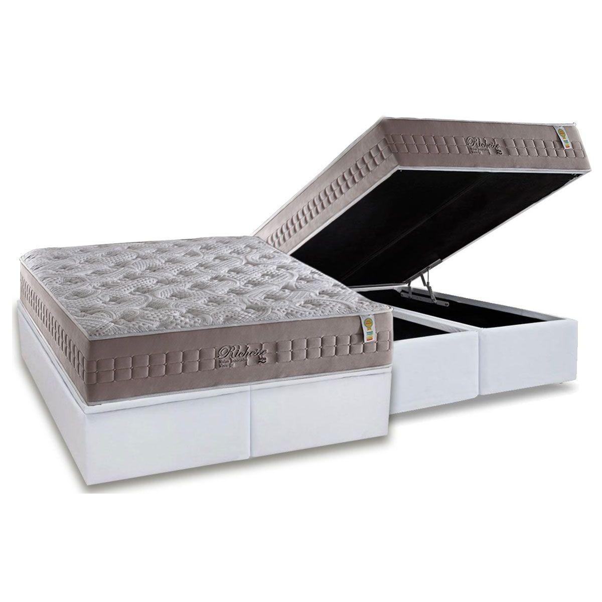 Cama Box Bau King Colchao Molas Anjos Masterpocket Ensacadas Richesse Base Crc Courano White 193x203