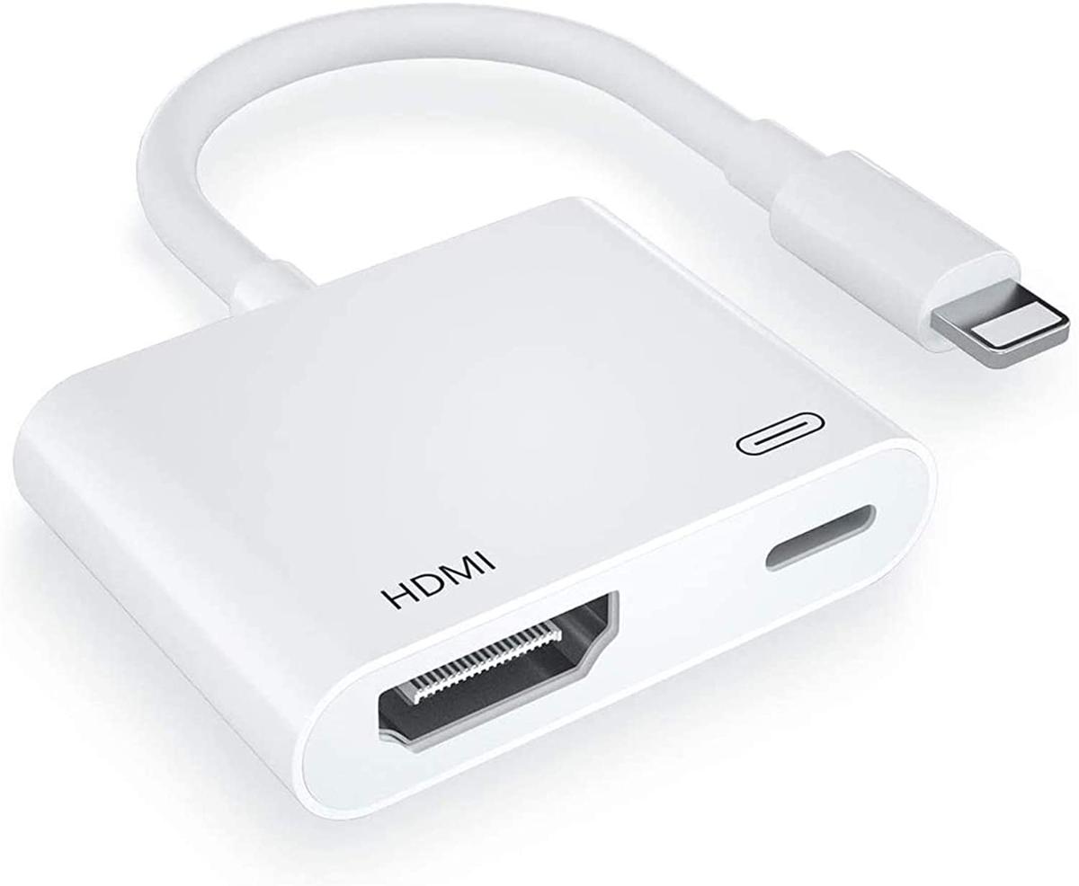 Certificado Apple MFi Adaptador AV Lightning to HDMI Digital AV,1080P Video & Audio Sync Screen Converter AV Adaptador AV com porta de carregame