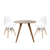 Conjunto Mesa Square Redonda Tampo Bétula 88cm Com 2 Cadeiras Eiffel Branca