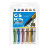 Caneta Pincel Metalica Pastel Cis Dual Brush Pen - Estojo