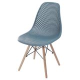 Cadeira Eames Furadinha Cor Azul Petroleo Com Base Madeira - 55987