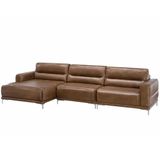 Sofá Natin 2 Lugares + Chaise Couro Marrom 310cm - 69782