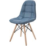 Cadeira Eames Estofada Linho Azul Base Madeira - 43056