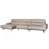 Sofá Evans 2 Lugares + Chaise Couro Pérola 335cm - 69879