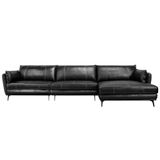 Sofá Vena 2 Lugares + Chaise Fixo Couro Preto 354cm - 69851