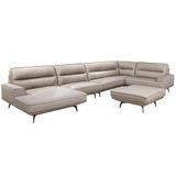 Sofá Evans Canto + Chaise Com Puff Couro Pérola 556cm - 69882