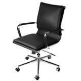 Cadeira Office Eames Baixa Assento Courino Preto Com Base Cromada - 61926