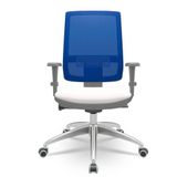 Cadeira Brizza Diretor Grafite Tela Azul Com Assento Vinil Eco Branco Base Autocompensador Aluminio - 65805