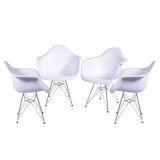 Kit Com 4 Cadeiras Eames Com Braço E Base Cromada Na Cor Branca - 64605