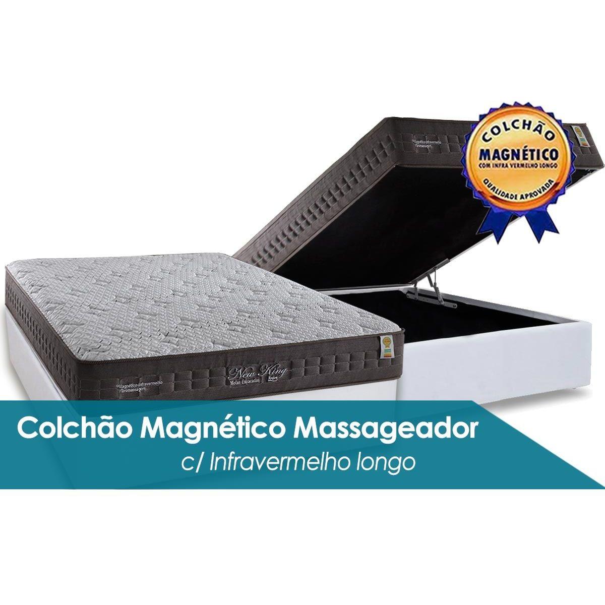 Cama Box Bau Casal Colchao Magnetico Anjos Infravermelho Vibro Massagem New King Base Crc Courano Branco 138x188