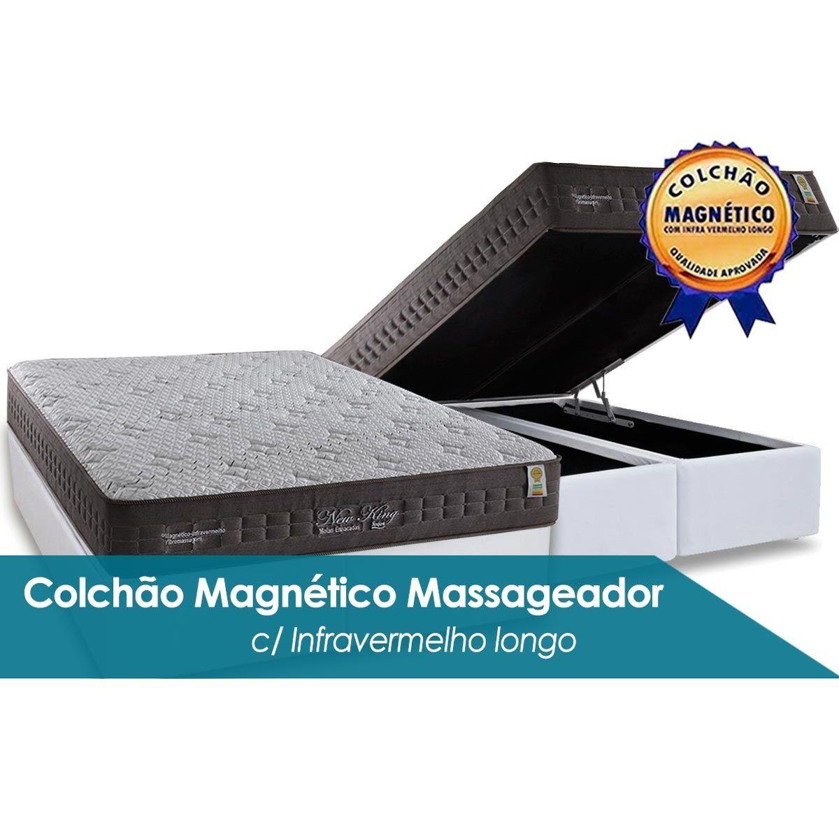 Cama Box Bau King Colchao Molas Anjos Magnetico Infravermelho Vibro Massagem New King Base Crc Courano Branco 193x203