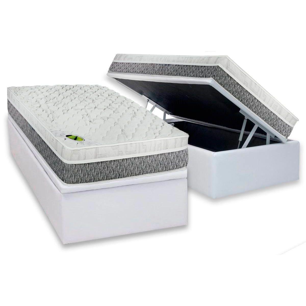 Cama Box Bau Solteiro Colchao Molas Luckspuma Masterpocket Ensacadas Aspen One Side Base Crc Courano White 88x188